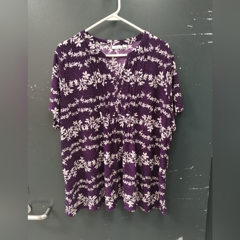 Croft & Barrow Shirt Womens 2X Plus White Purple Top Blouse Floral Casual Ladies - Picture 3 of 12